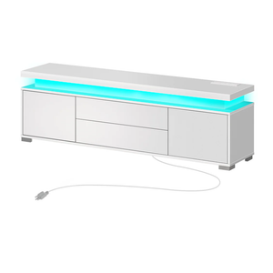 Rolanstar TV Stand with Power Outlet & LED Lights, Modern Entertainment Center for 32/43/50/55/65 Inchs TVs, TV Table, Universal Gaming LED TV Media Stand with Large Storage Cabinet