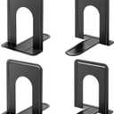 HappyHapi Book Ends, Metal Bookends for Shelves, Non-Skid Book End to Hold Books, Black Book Stopper/Holder for Office Home Kitchen, 5.7X 4.9 X 6.5 in, 2 Pair(4  Pcs, Large)