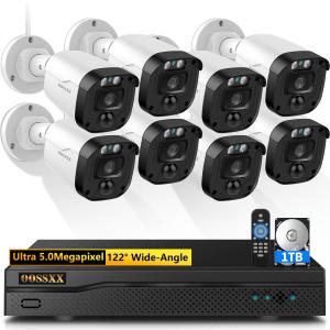 OOSSXX Full HD 5MP Definition Wired Security Camera System Outdoor Home Video Surveillance Cameras CCTV Camera Security System Outside Surveillance Video Indoor (8Cams-1TB)