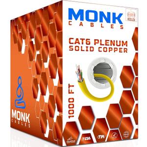 MONK CABLES | CAT6 Plenum Cable 1000ft | 100% Pure Copper | UTP, 23AWG, 550MHz | DSX-8000 Certified | Most Certified Cable of The Whole Market (Yellow) MONK CABLES | CAT6 Plenum Cable 1000ft | 100% Pure Copper | UTP, 23AWG, 550MHz | DSX-8000 Certified | Most Certified Cable of The Whole Market (Yellow)