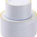 BESTSTAR 200PCS Gold Plastic Plates Set, 100 10.25 inch Dinner Plate and 100 7.5 inch Dessert Plates, Premium Disposable Plates for Party, Wedding