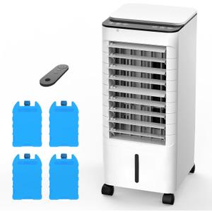 Windowless Portable Air Conditoners, 12H Timer &1.16Gal Tank, 45 Oscillation, 3-IN-1 Portable AC with Remote, 3 Modes 3 Speeds, Fast Cooling Quiet Ventless Swamp Cooler for Home, 3 Ice Packs, White