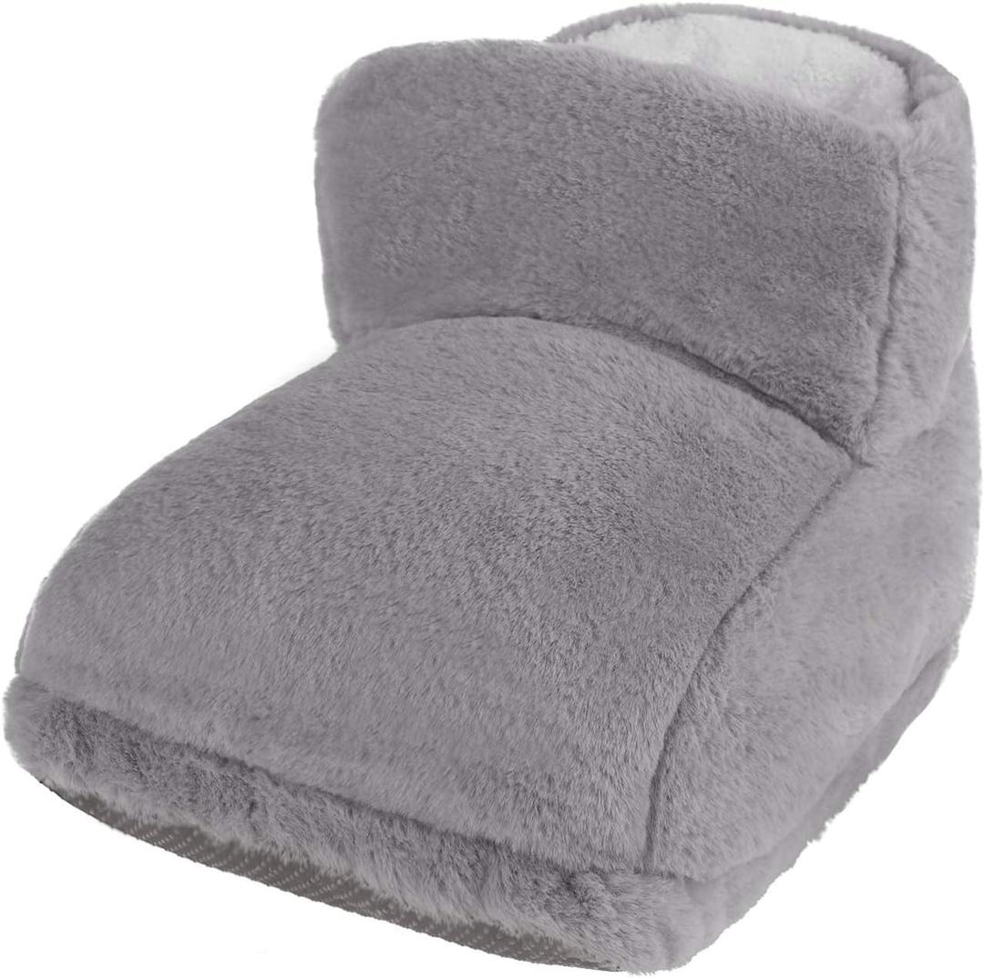 Electric Heated Foot Warmers for Men Women Fuzzy Thick Plush Foot Heater Winter USB Rechargeable Thermal Heating Ankle Feet Warmer Boots Shoes (Grey)