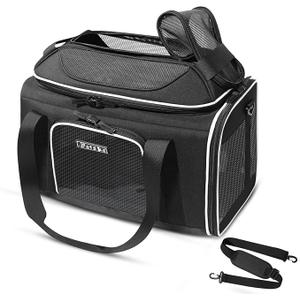 Petskd Top-Expandable Pet Carrier 18x11x11 Inches Delta American United Airline Approved, Soft-Sided Carrier for Small Cats and Dogs with Locking Safety Zippers and Anti-Scratch Mesh (Black)