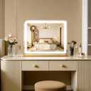 ROLOVE 23"x18" Gold Vanity Mirror with Lights, Large Lighted Makeup Mirror with 10X Magnifier, 3 Color Lighting & Stepless Dimming, Wall Mounted or Tabletop Desk Mirror for Bedroom