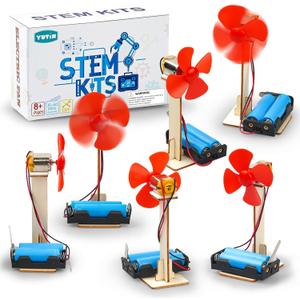 6 STEM Science Kits for Kids Age 8-12, STEM Building Toys for 8-10 Year Girls Boys Wood Crafts, Electric Fan Experiments Activities Circuit Projects, Bulk Gifts for Kids Classroom Party Favors