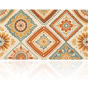 Boho Floral Geometric Doormat, Non-Slip Front Door Mat for Entryway, 30x17 inch