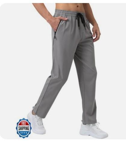Tmeefee Men's Stretch Hiking Pants Waterproof Casual Lightweight Elastic Waist Slim Fit Breathable Active Joggers Quick Dry Athletic Outdoor Travel Workout Sweatpants with Zipper Pockets Grey