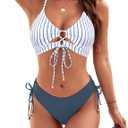 Blooming Jelly Womens Bikini Sets Two Piece Swimsuit 2026 Curvy Cutout String Bathing Suit (Small, Stripe Blue)