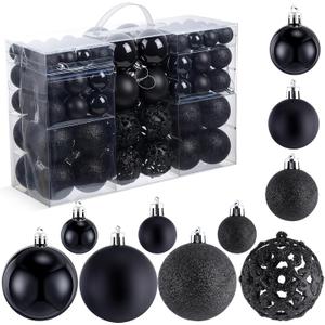 Yunsailing 100 Pcs Christmas Ball Ornaments Decorative Hanging Baubles Set Xmas Balls Seasonal Decorative Pendants for Christmas Tree Party Decorations(Black)