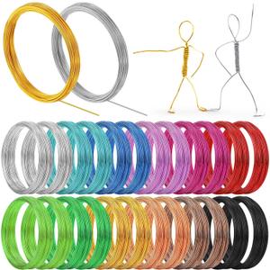 Ferraycle 25 Rolls Wires Colored Aluminum Crafts, 20 Gauge 0.8 mm Metal Artistic Floral Beading Wire for Jewelry DIY Craft Wreath Making (410 Feet,12 Colors)