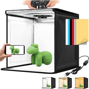 Photo Light Box, 12 Inch Photography Light Box with CRI>95 120 Light Beads. Dimmable Shooting Tent Kit with White and Warm Light. 6 Color Backdrops Photo Booth for Studio Products Display 12" x 12" x 12" 