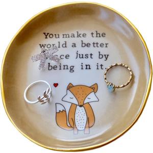 Gift for Mom, Fox Ring Dish Holder-"You make the world a better place just being in it", Gifts for Women Mother's Day Birthday Christmas, Mom Gifts for Birthday , Perfect Present for Mothers