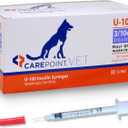Carepoint Vet U-100 Pet Insulin Syringes, 31G x 5/16" 3/10cc, Comfortable Injection, Bold Permanent Markings for Accurate Dosage, Disposable, Box of 100