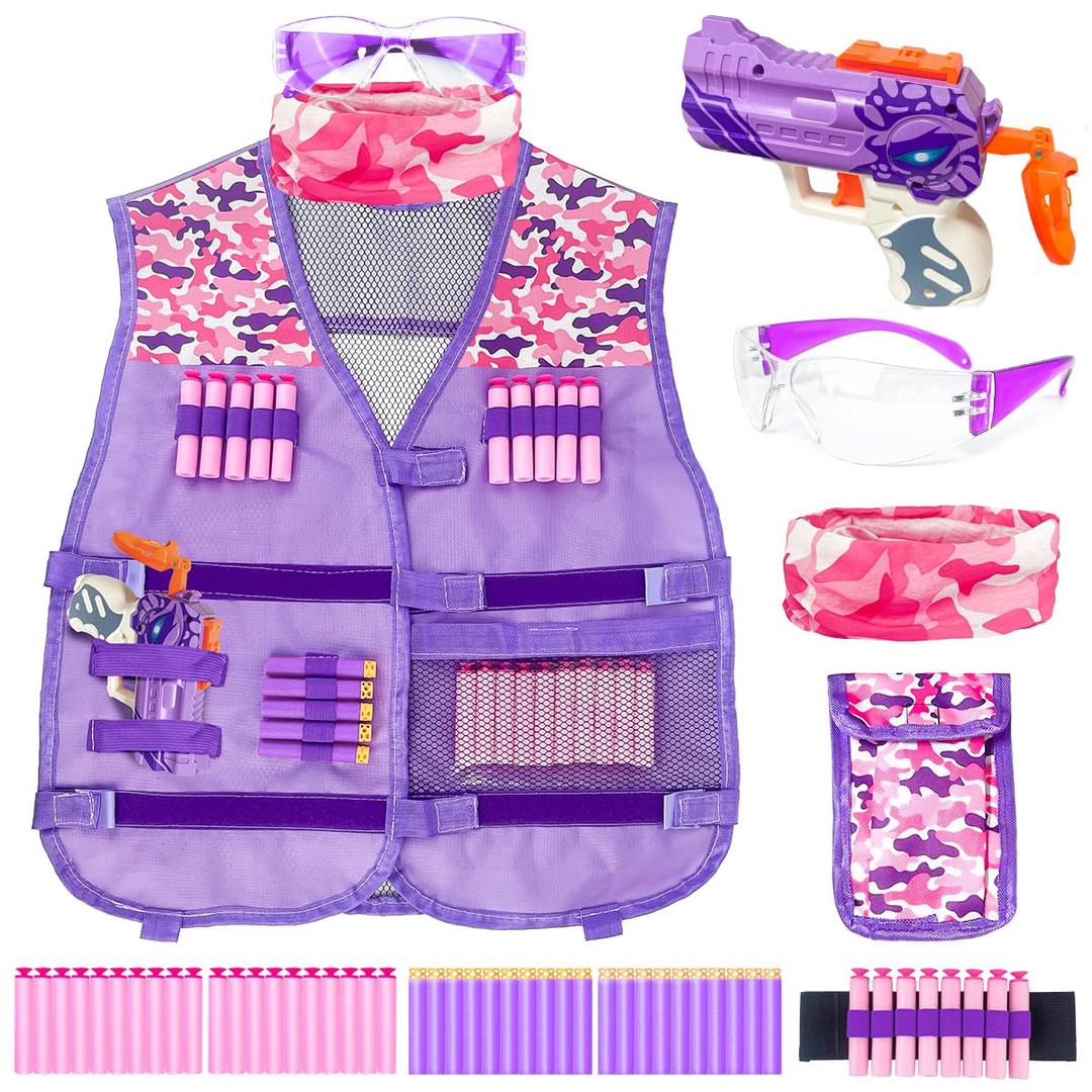 Kids Tactical Vest Kit for Nerf-Tactical Guns Vest Set for Girls Toys Gifts 8-12 Years Old -Easter Basket Stuffers Gifts for 6-10 Year Old Girls