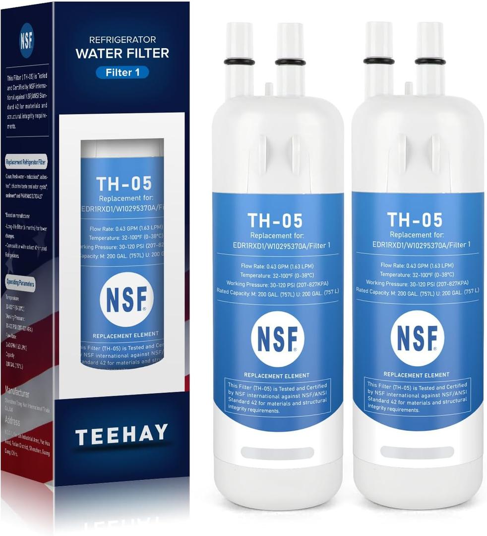 TEEHAY EDR1RXD1 Water Filter 1 Replacement, Compatible with Whirlpool WRS315SDHZ, WRS571CIHZ, WRS555SIHZ, WRS325SDHZ, WRF560SEHZ, WRS588FIHZ, WRS571CIDM, WSF26C3EXF, WRF560SEHW, WRF560SEHV, 2 Pack