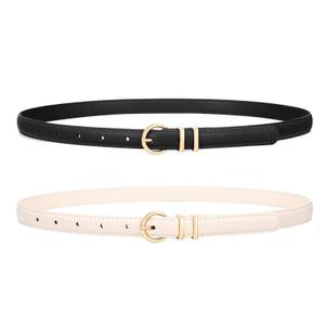 Women Skinny Belt for Jeans Fashion Ladies Leather Belt with Gold Buckle for Dress Pants