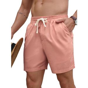 PLEPAN Mens 5 Inch Linen Shorts - Casual Elastic Waist Drawstring Summer Beach Shorts with Pocket (XXL)