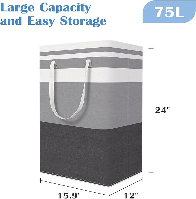 Laundry Basket, Freestanding＆Waterproof Laundry Hamper, Collapsible Tall Clothes Hamper with Easy Carry Handles for Clothes, Towels in the Family and Dorm,Gradient Grey