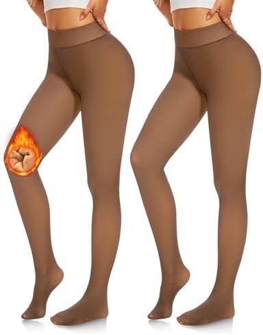 NEW YOUNG Fleece Lined Tights Women - Fake Translucent Warm Pantyhose Leggings Thick Thermal Tights for Winter S-M