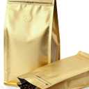 FireKylin 50 PCS Coffee Bags with Valve, (8 oz, 0.5 lb) Stand Up Pouches, Resealable coffee bean bags, Vented food storage bags Pull Tab Side Zipper(Gold)