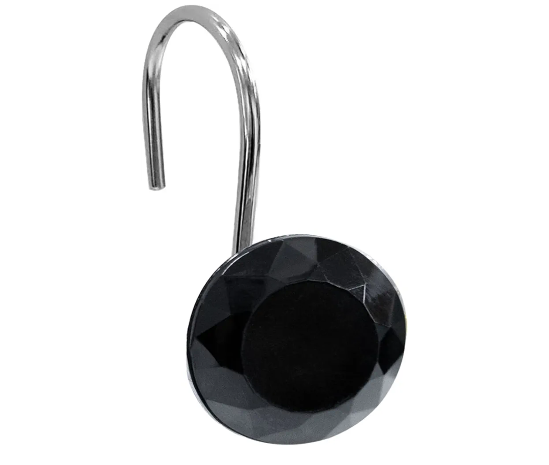 Gibelle Shower Curtain Hooks, Diamond Shaped Shower Curtain Rings Hooks for Bathroom Curtains Rod, Acrylic Decorative Rhinestones Bling Rolling Bathroom Accessories Set of 12, Black