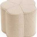 Blissful Diary Flower Pouf Ottoman, Comfy Floral Ottoman for Living Room, Bedroom, Kids Room, Charm Floor Pouf for Home Decor, Full Foam Filling Foot Rest for Couch, Off White