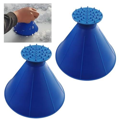Pack of 2, KITUREK 2PCS Magical Ice Scrapers for Car, 2 in 1 Round Snow Scraper for Car, Cone Windshield Ice Scraper with Funnel, Winter Car Snow Removal Accessories for Car, Bus, Truck, SUV (Blue)