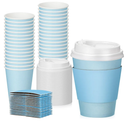 Patelai, 12 oz Disposable Coffee Cups with Lids and Sleeves Bulk, Insulated Hot Chocolate Paper Cup for Hot and Cold Beverage Water Juice Cocoa Tea Party Restaurants Travel Supplies (Blue) 32 Cups, 26 Lids, 46 Sleeves Bulk