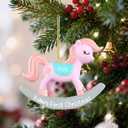 FLYAB 2025 Baby's First Christmas Ornaments Xmas Gifts for Women Pink Resin Rocking Horse Ornament for Christmas Tree Car Birthday Party Decorations Memorial Gifts for Kids Teens Friend