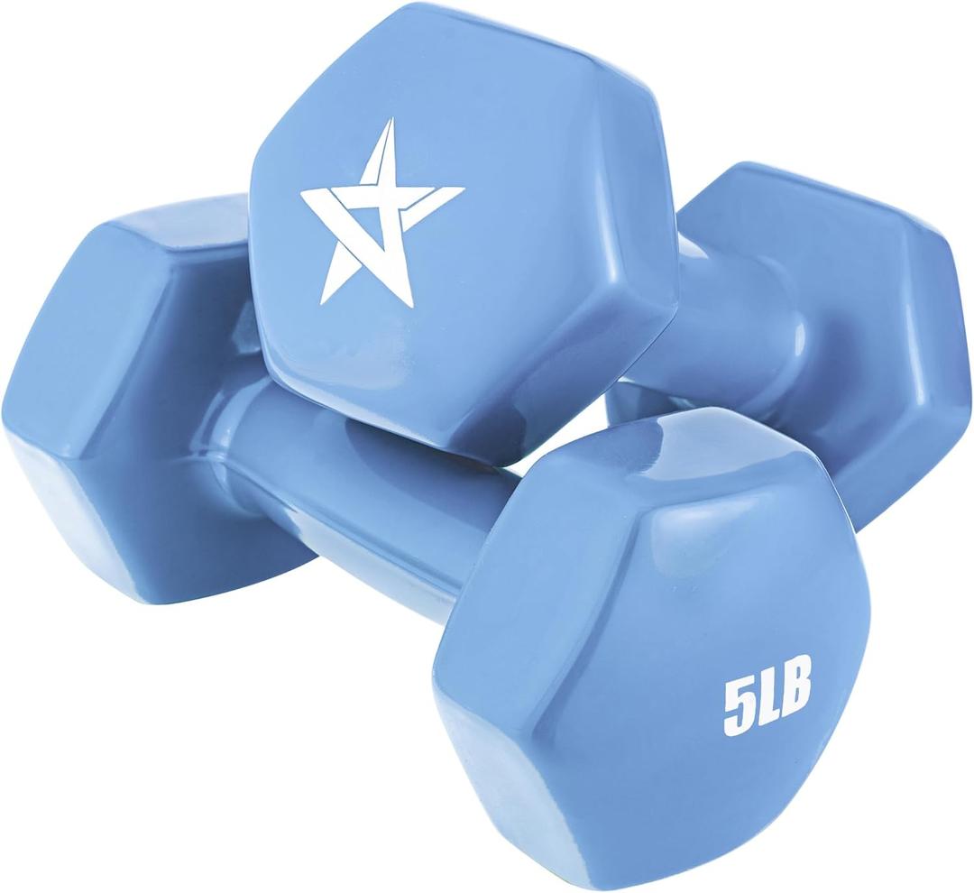 Yes4All Vinyl Hexagon Dumbbell - Dumbbells Set of 2 Hand Weights for Home Gym & Strength Training (2-15 lbs Weight Options) (C. 5 lbs - Little Boy Blue - Pair)
