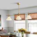 Linear Chandelier, Modern Chandelier for Dining Room Light Fixture, Dining Light Fixtures with Milk Glass Shade Pendant Lights Kitchen Island for Restaurant, Living Room (Gold, 3-Lights)