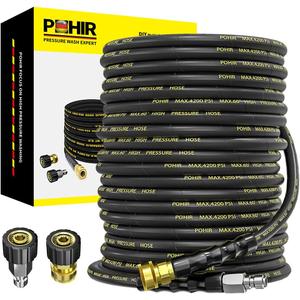 POHIR Power Washer Hose 125FT, High Pressure Washer Hose with 3/8'' Quick Connector, Steel Wire Braided Hose with 2 Quick Connect Kits Compatible M22 14 mm, Hose for Pressure Washer 4200 PSI