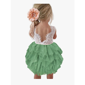 Topmaker Flower Girl Dress for Toddler Baby Girls – Lace Tulle Princess Dress for Wedding, Birthday Party, Photoshoot, Formal Events,Special Occasion (6-12 Month, White and Green)