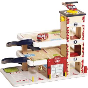 Le Toy Van Wooden 3 Storey Fire & Rescue Garage Toy Car Play Set, Vehicle Role Play Toys, Suitable for 36+ Months, TV453