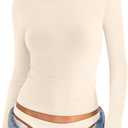 EasyGala Womens Cotton Long Sleeve Shirts Crew Neck Fitted Basic Going Out Outfits Undershirt Spring Fall Clothes 2025 (Medium, Cream White)