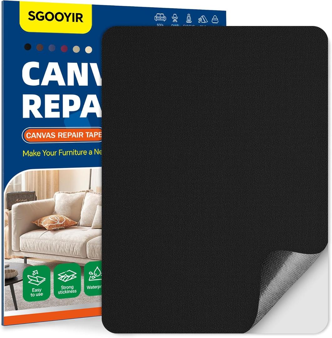 3 x Self-Adhesive Canvas Repair Tape, 8.3" x 11" Waterproof Canvas Repair Patch, Fabric Patch Repairs Kit for Furniture, Tents, Sunbrellas, Boat Covers Awnings, Couches, Clothes, Bags Black