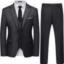 WULFUL Men's 3 Piece Slim Fit Suit Set Two Button Blazer Jacket Vest Pants Tuxedo Set for Party, Wedding and Business (Dark Grey), Size XL