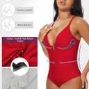 SHAPERIN Bodysuit for Women Shapewear Tummy Control Deep V Neck Plunge Sleeveless Backless Thong Body Suit Tank Top (Red, M)