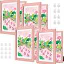 4 Pack Pink Kids Art Frame, 8.5x11 Front Opening Wood Kid Artwork Frames Changeable, Wall-mounted or Standing Children Art Frame with Mat, Holds 150 Pcs, Drawing Display Storage Frames