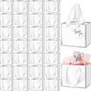 Yeaqee Mini Metallic Paper Gift Bags with Handle 4x4.75x2.2'' Small Gift Bag DIY Tag Thank You Party Favor for Father's Day Wedding Graduation Baby Shower Birthday Jewelry(50 Pcs,White, Silver)