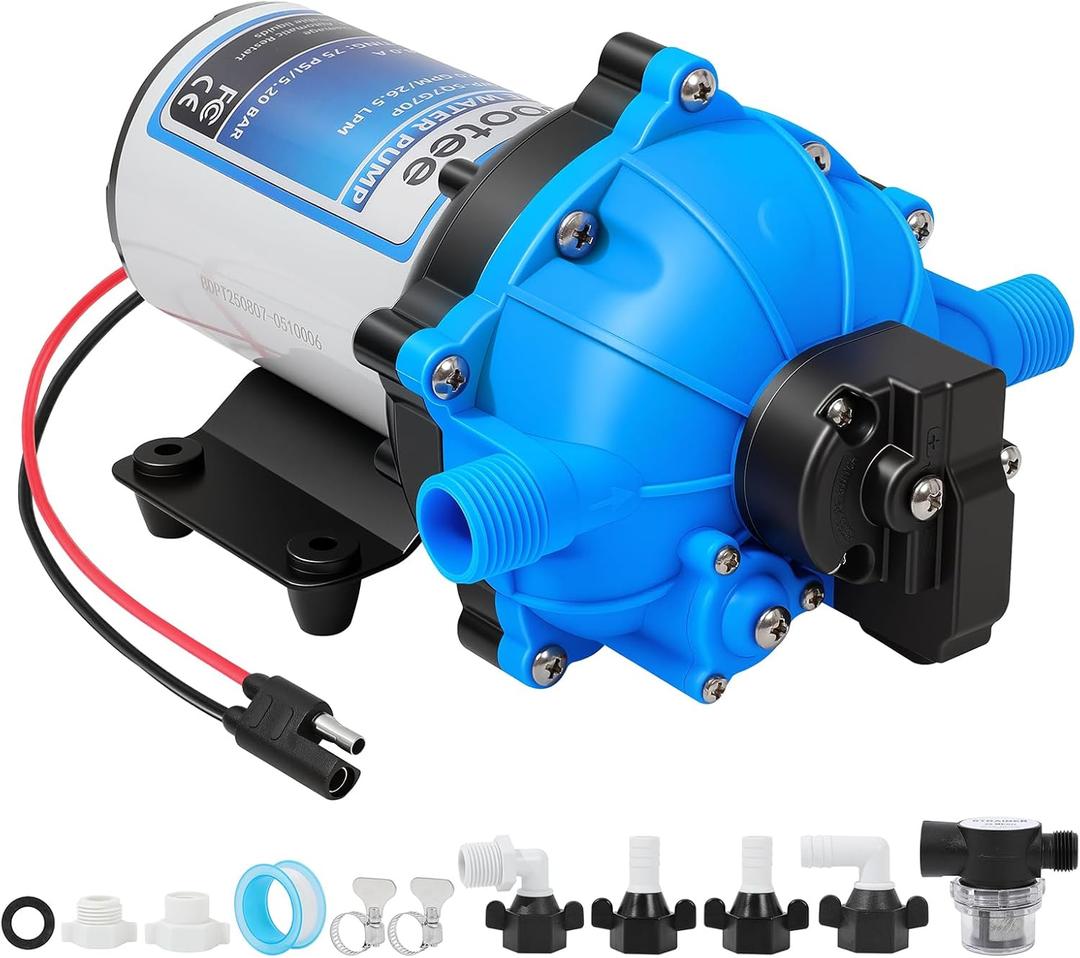 Bootee 12V RV Water Pump, 7.0 GPM 75PSI Automatic Pressure Switch, Self-Priming Fresh Water Pump for RV Marine Camping, 12 Volt DC Water Transfer Pump with Thermal Protection