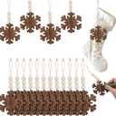 Soaoo 24 Pcs Christmas Stocking Name Tags Christmas Snowflake Ornaments DIY Wooden Xmas Decorations Hanging Tags with Matched Bead for Xmas Stocking Home Farmhouse Holiday Decor