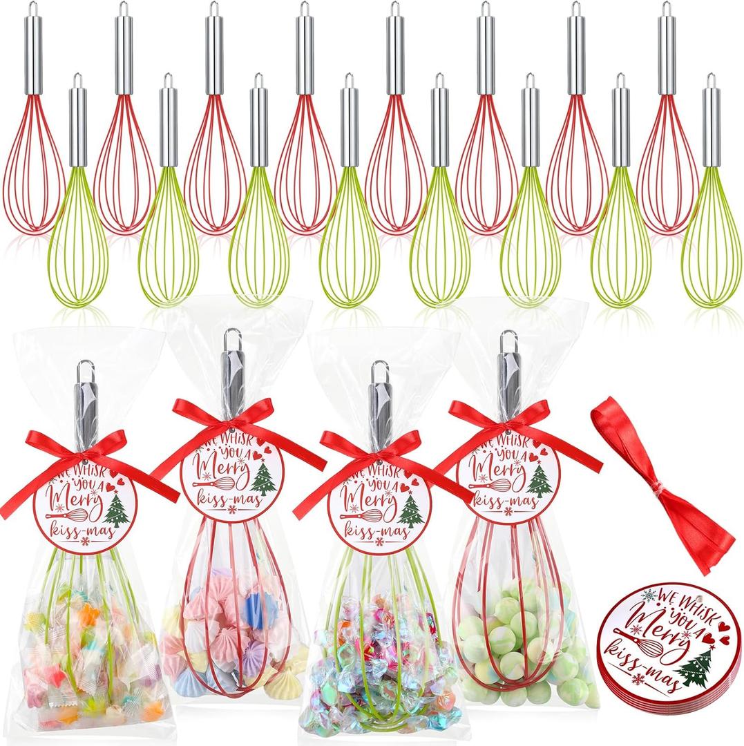 16 Sets 12 Inch Whisks Bulk DIY Fillable Whisk Gifts Colored Silicone Whisks for Cooking Heat Resistant Egg Beaters for Candy Holder Party Favors