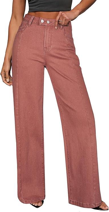 Sidefeel Women's Wide Leg Jeans High Waisted Stretchy Baggy Front Seam Denim Pants, Size: 10