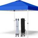 Shades 10x10 Pop Up Canopy with One Push Setup,Heavy Duty Beach Tent with Wheels for Easy Moving, Sun Shelter for Parties,Events, Outdoor Gazebo with 420D Coated Waterproof Blue Fabric