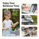 Leeshyah Wooden Kids Grill Playset Realistic Play Barbecue Set with Grilling Tools and Foods Pretend Grill Toy for Kids Ages 3+