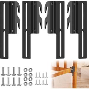 4Pcs 711 Bolt-On to Hook-On Bed Frame Conversion Brackets, Bed Frame Hooks, Universal Headboard Adapter Brackets, Widened Hole Slot, 3.2in Height Adjustable, Black