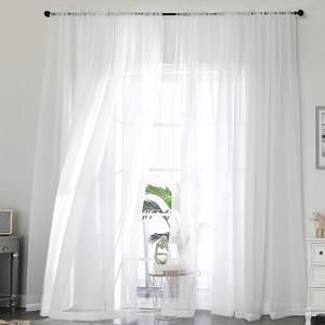 OWENIE Extra Long White Sheer Curtains 144 inch 2 Panels Set, Translucent Backdrop Window Scarf Drapes for Canopy Bed/Wedding/Living Room/Anniversary, 12FT Length, Each 59Wx144L in, 2PCS, White