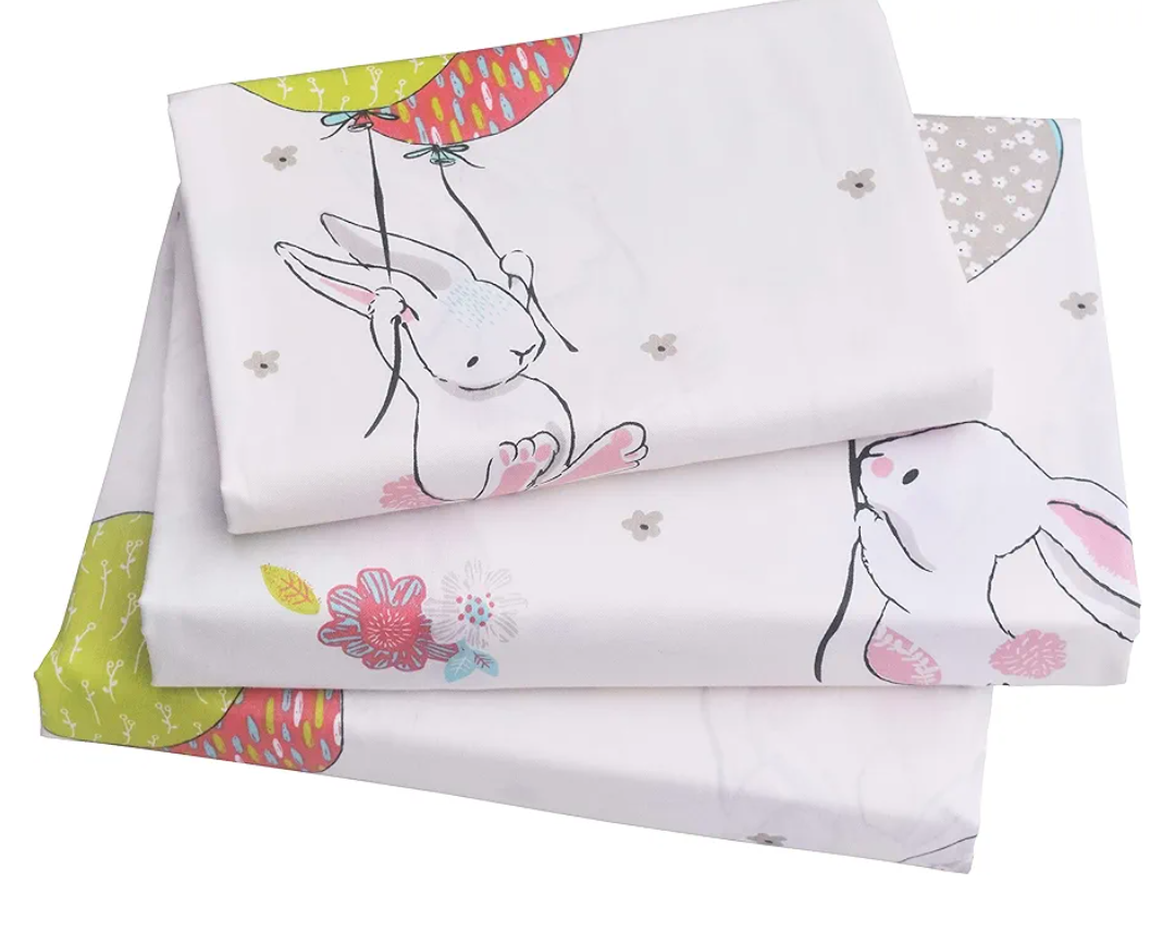 J-pinno Cute Cartoon Rabbit Bunny 100% Cotton 3 Pieces Twin Sheet Set for Kids Girls Children Flat Sheet + Fitted Sheet + Pillowcase Bedding Decoration Gift Set